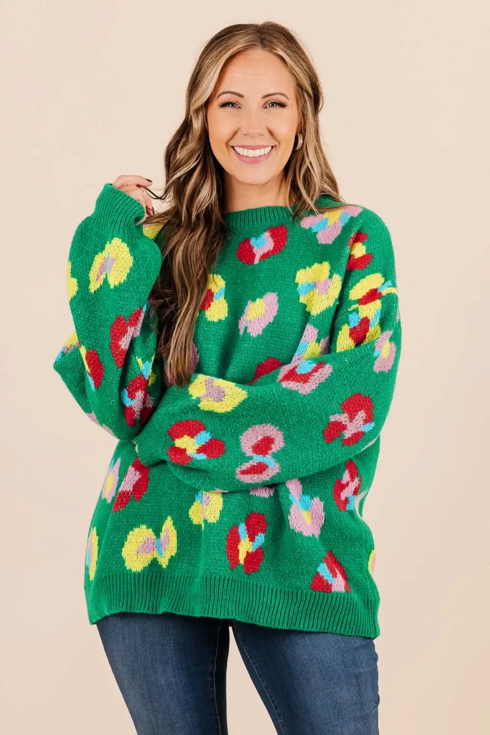Plus size green floral sweater - Love Salve